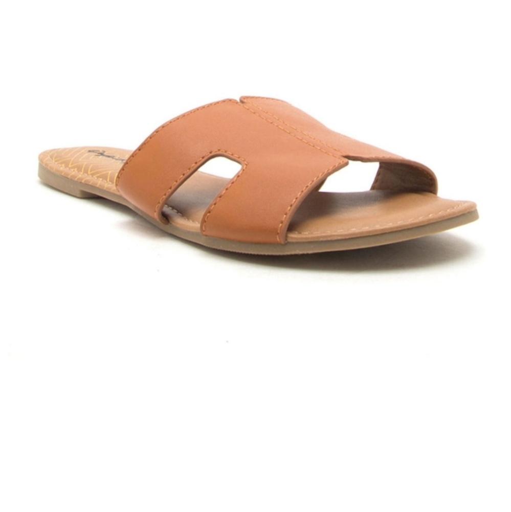 Cognac Slide Sandals Vegan Leather Trendy Summer - Picture 6 of 8